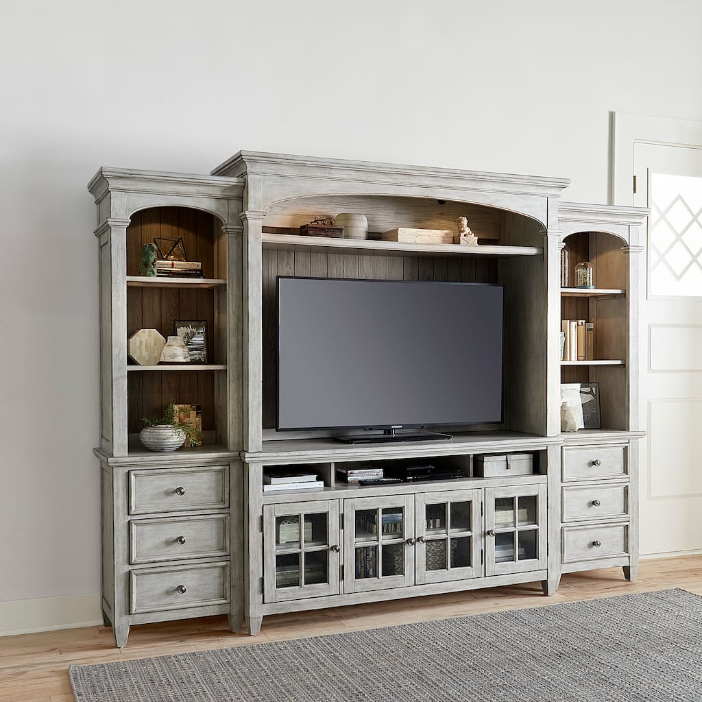 Heartland Antique White Tobacco Entertainment Center with Piers