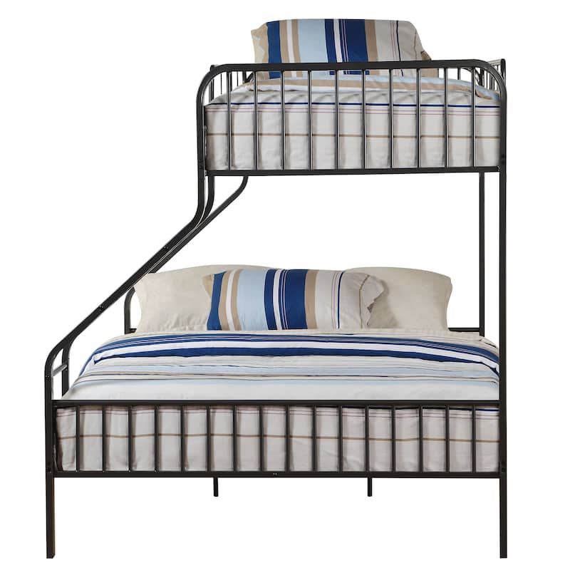 Twin XL over Queen Metal Bunk Bed with Built-in Ladder and 22-Slat Support System