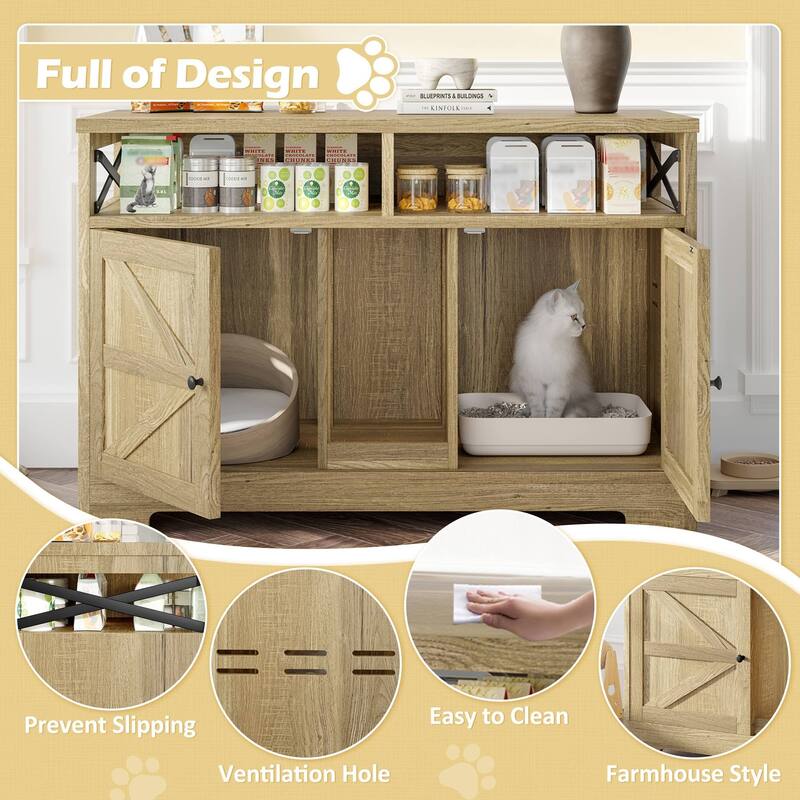 Double Cat Litter Box Enclosure Furniture Farmhouse End Table Brown