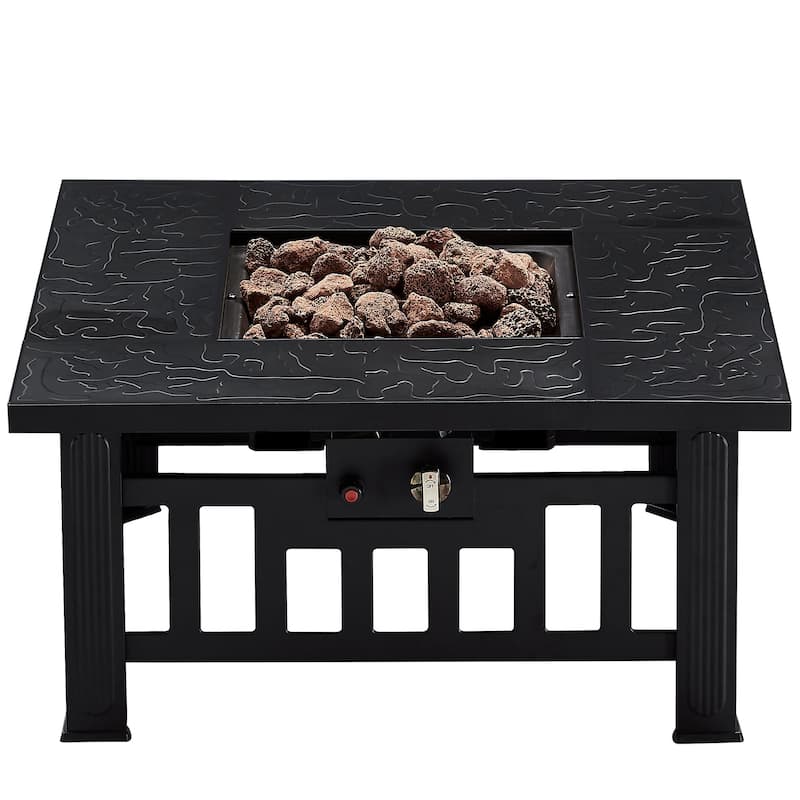 Steel Gas Propane Fire Pits with Lid and Lava Rock, 28 Inch Fire Table, 50,000 BTU Outdoor Fire Pit Table