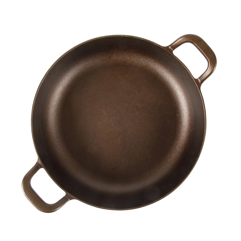 Bloomhouse Natural Bronze Finish Pre-seasoned Cast Iron Grill, Everyday Pan, Skillet & Olive Wood Trivet