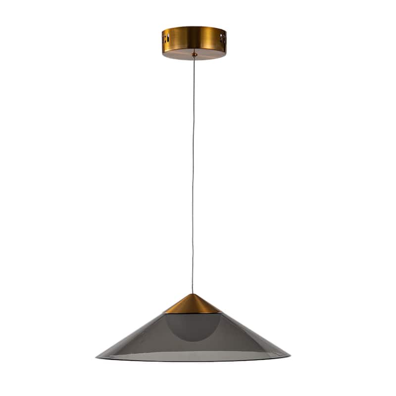 1-Light Antique Gold Single Pendant With A Smoke Acrylic Shade