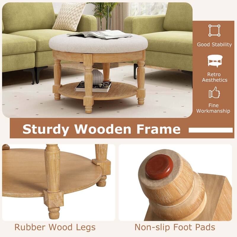 Costway 29" Large Round Ottoman Coffee Table Storage Bench with