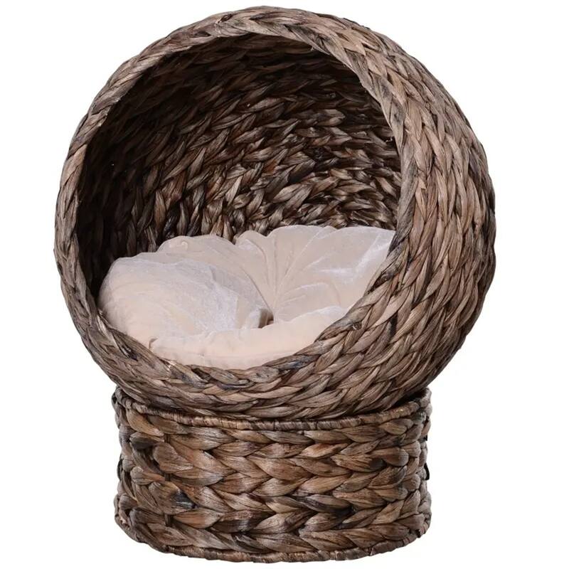 Raised Cat Bed with Rotating Cozy Basket Soft Cushion for Small Cats Up to 11 lbs - 19.75" - Dark Brown