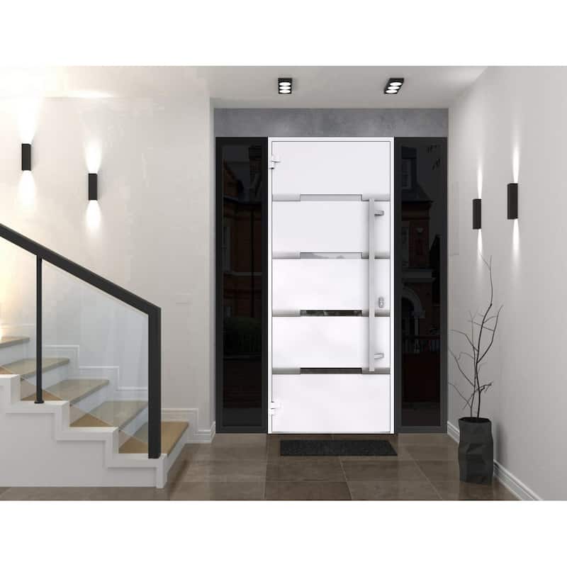 Front Prehung Steel Door 1105 Black Enamel Stainless Inserts W36xH80 Lh I