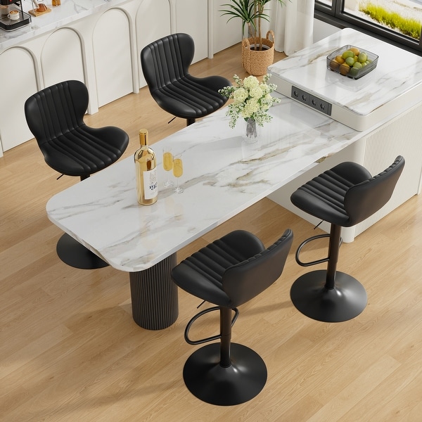 Scallop Swivel Bar Stool Set with Height-adjustable Seat - N/A