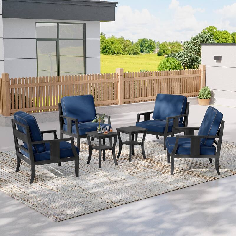 6-piece Outdoor Teak Seating Set Club Chairs with Cushions