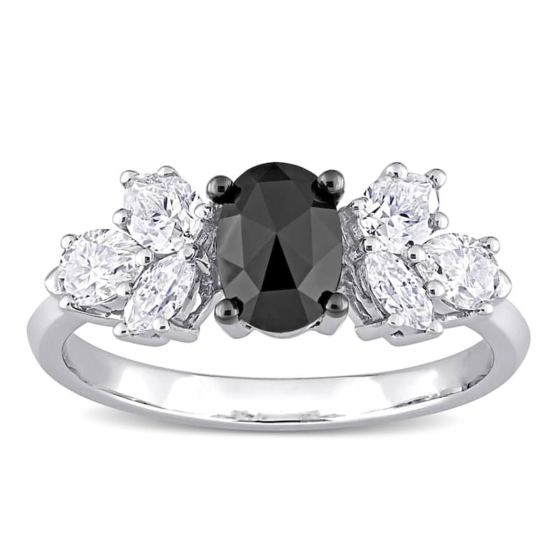 Miadora 10k White Gold 3/4ct TDW Black Diamond 1 1/2ct TGW Created White Moissanite Engagement Ring