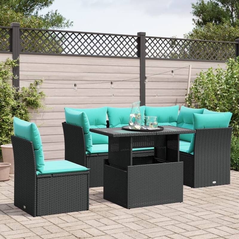 vidaXL Patio Sofa Set with Cushions Modular Outdoor Seating 6 Piece Poly Rattan - 24.41 x 24.41 x 27.17