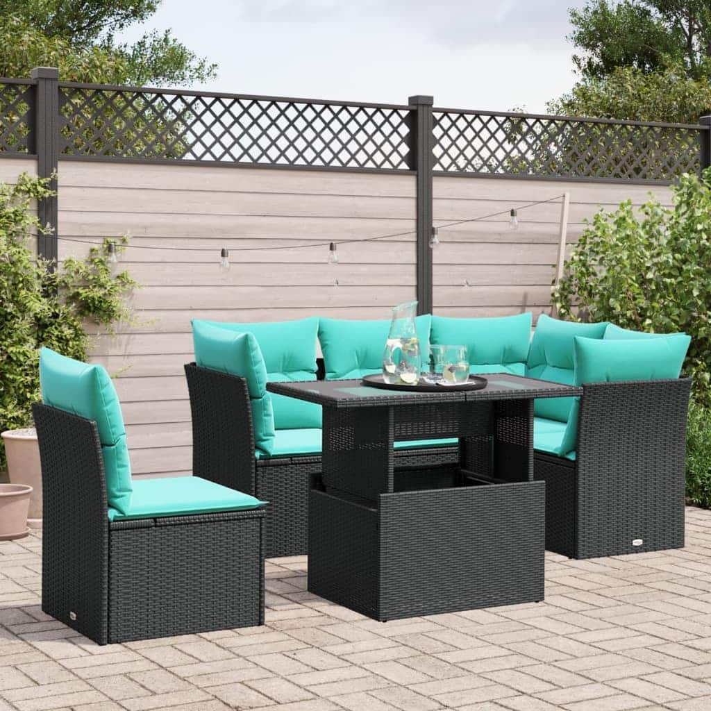 vidaXL Patio Sofa Set with Cushions Modular Outdoor Seating 6 Piece Poly Rattan - 24.41 x 24.41 x 27.17