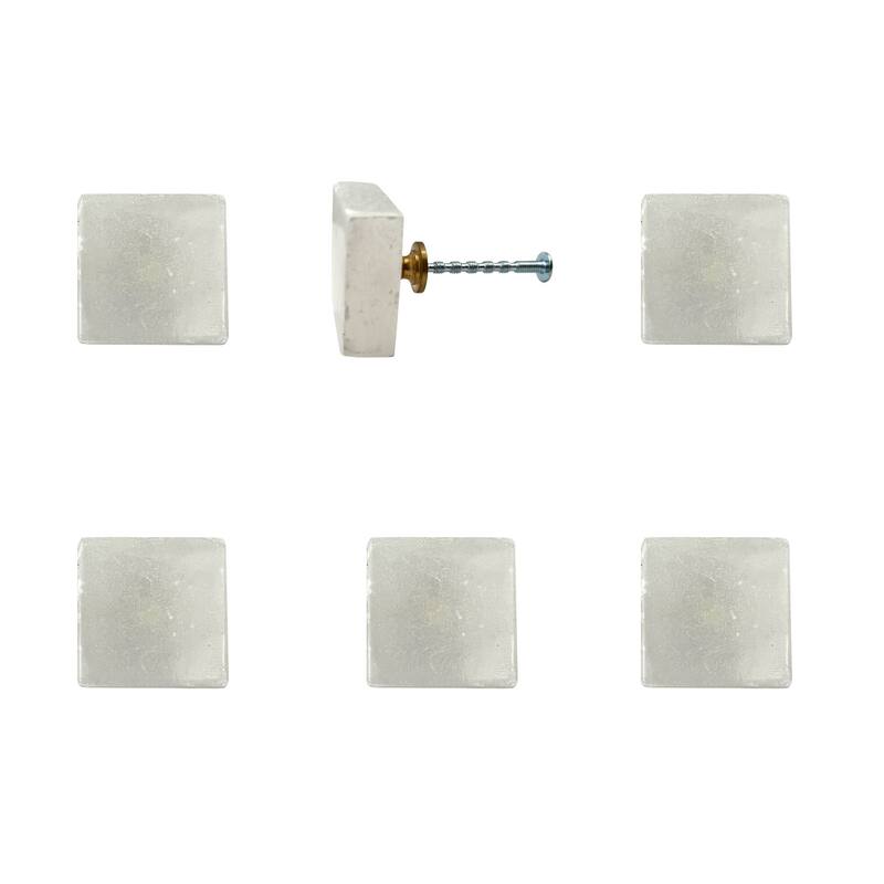 HomeRoots Set of Six White Stone Square Drawer Pull Knobs - 5.00 in. x 6.00 in. x 1.50 in.