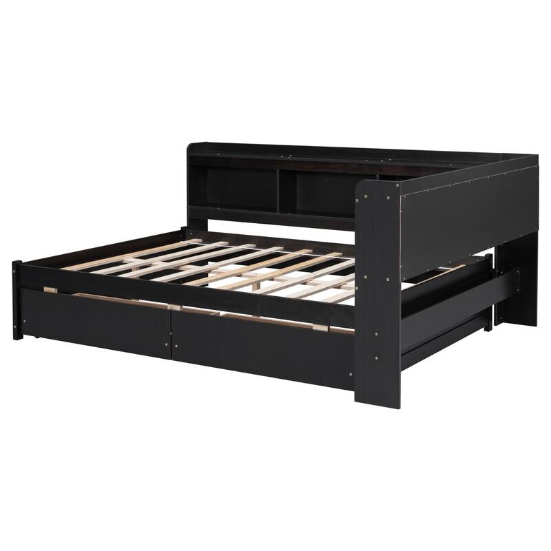 Full Bed with L-shaped Bookcases and Drawers