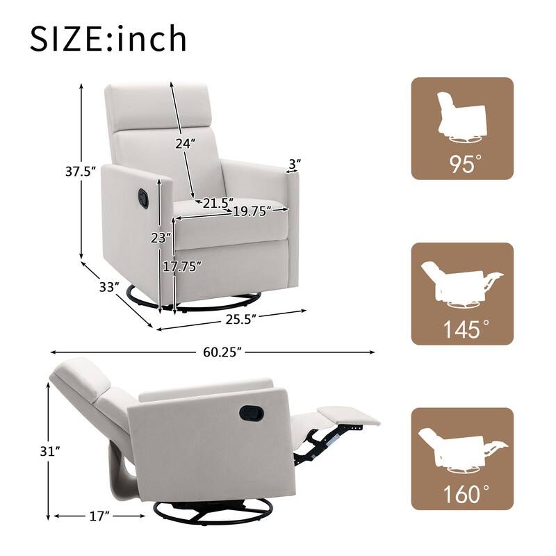 Modern Linen Rocker Plush Seating Glider Swivel Recliner Chair