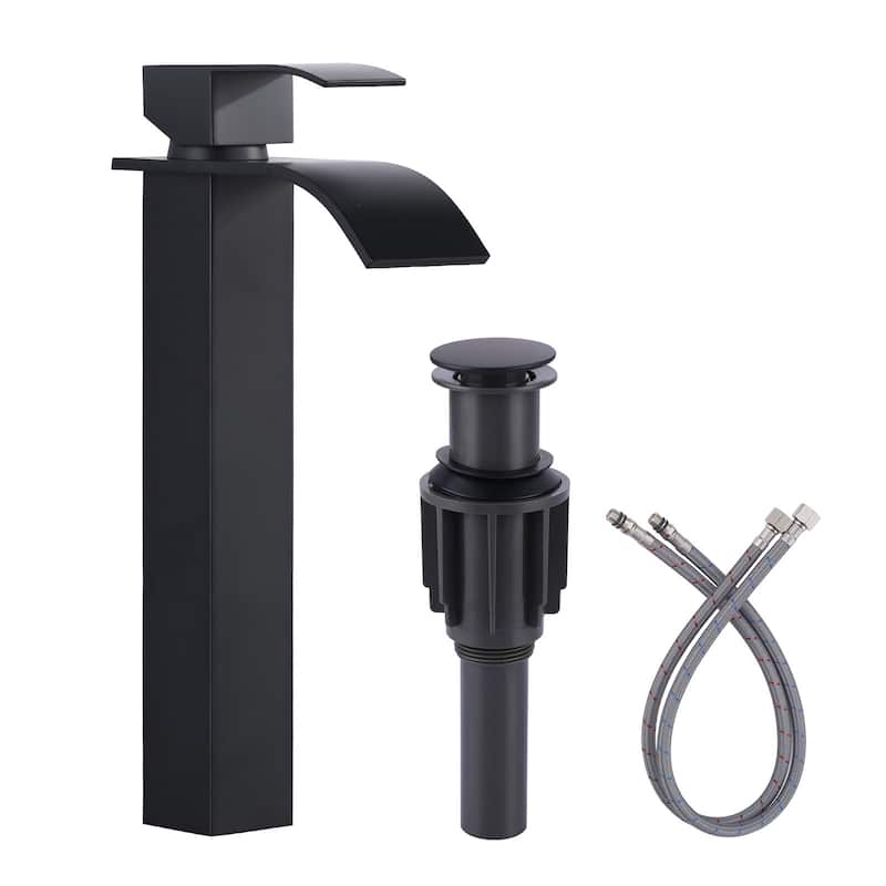 WOWOW Single Handle Single Hole Waterfall Bathroom Vessel Faucet - Matte Black