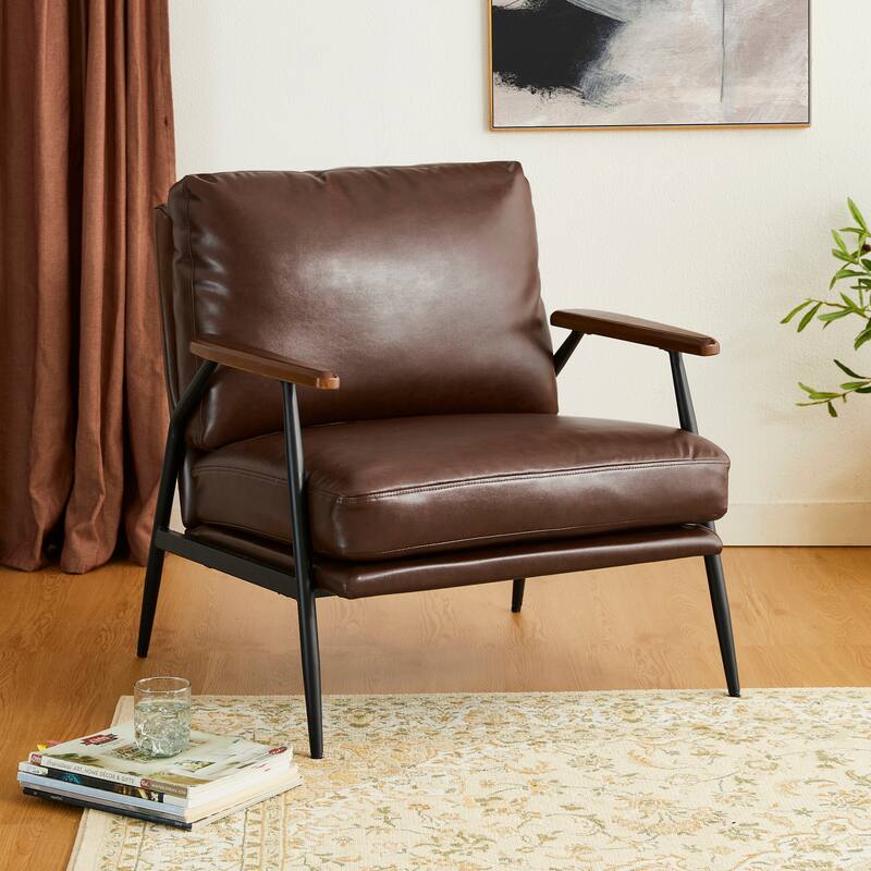 Glitzhome Leatherette Accent Armchair With Metal Frame