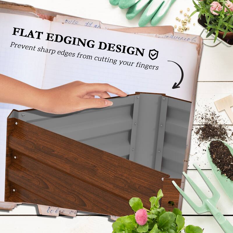 Outsunny Galvanized Raised Garden Bed, 24" x 24" x 11.75" Outdoor Planter Box with Trellis Tomato Cage and Open Bottom