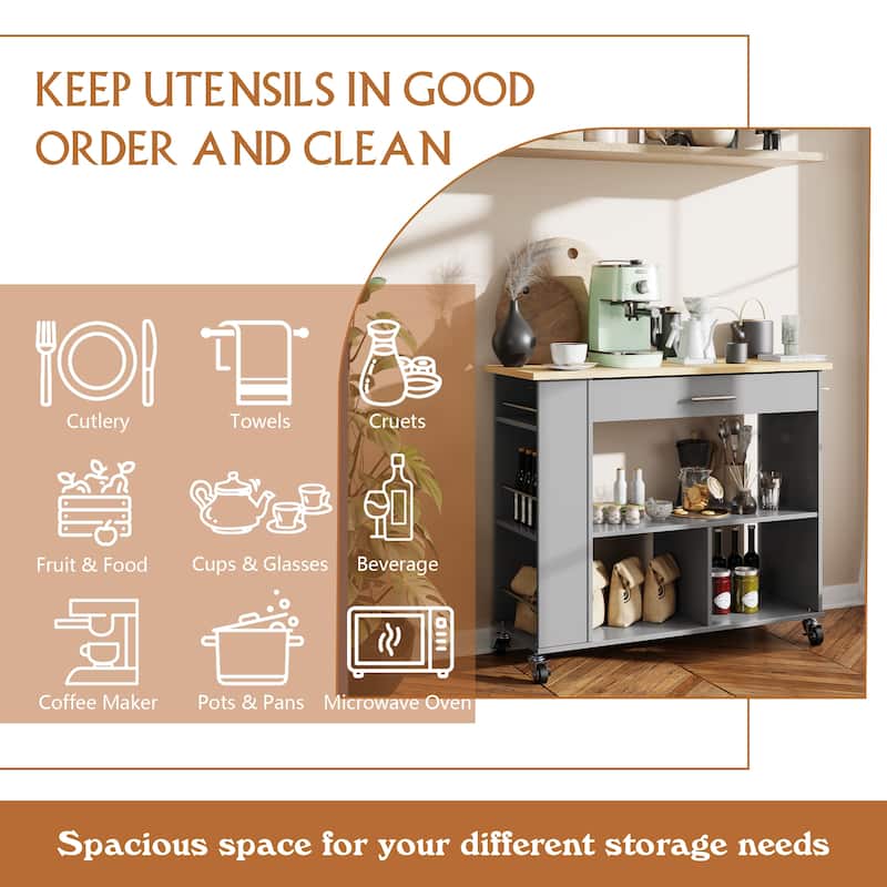 Futzca Kitchen Island on Wheels with Large Work Countertop