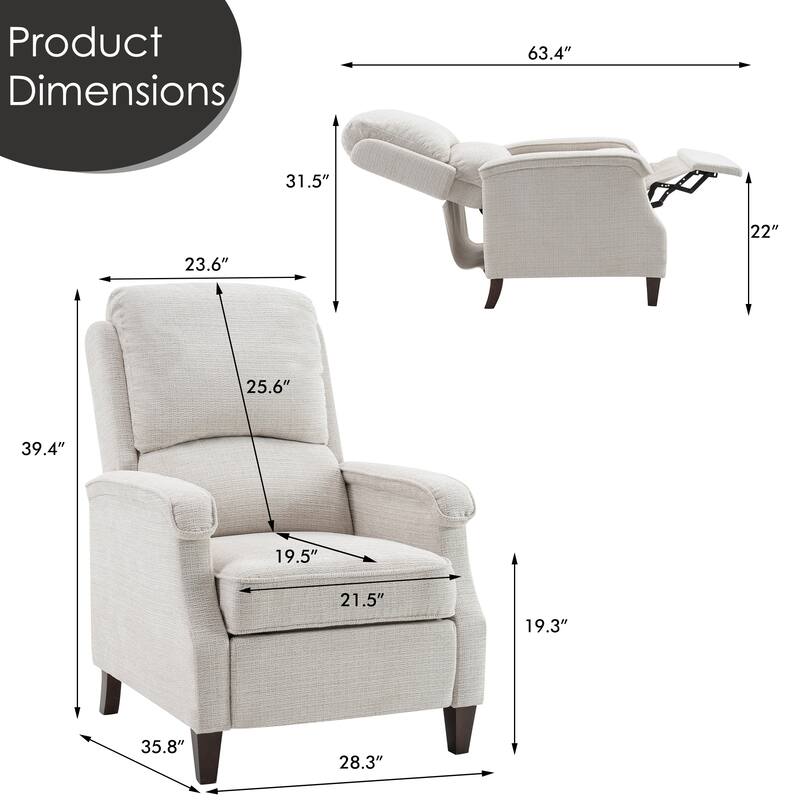 Push-Back Upholstered Recliner with Thickened Seat Cushion Backrest