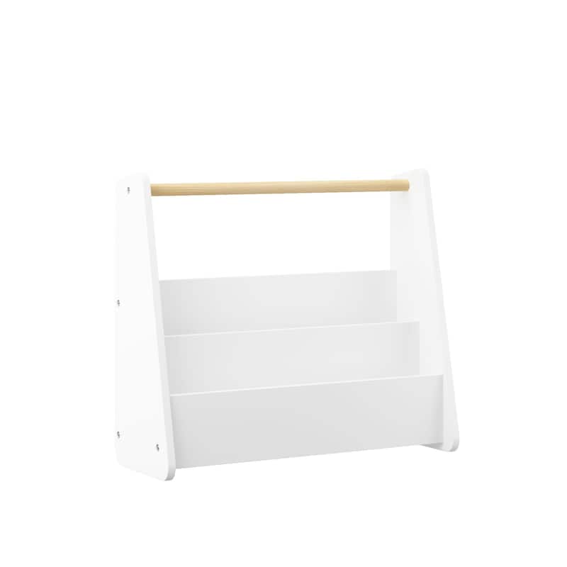 Kids Bookshelf with Wooden Handle, 2-Tier Front-Facing Toddler Bookcase, Portable Children's Book Storage Organizer for Bedroom