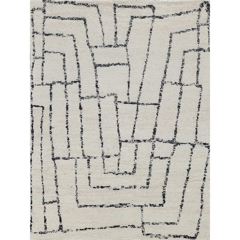 EXQUISITE RUGS Tahoe Hand-knotted Wool Ivory/Black Area Rug.