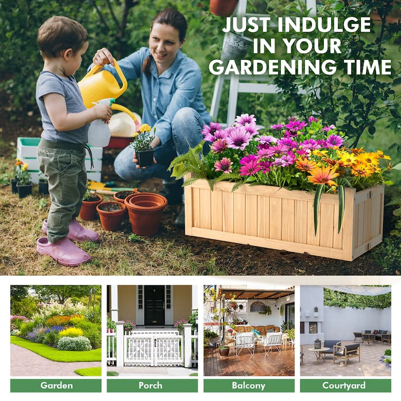 Costway Outdoor Wooden Planter Box Folding Raised Garden Plant - 27.5''Lx12''Wx10''H