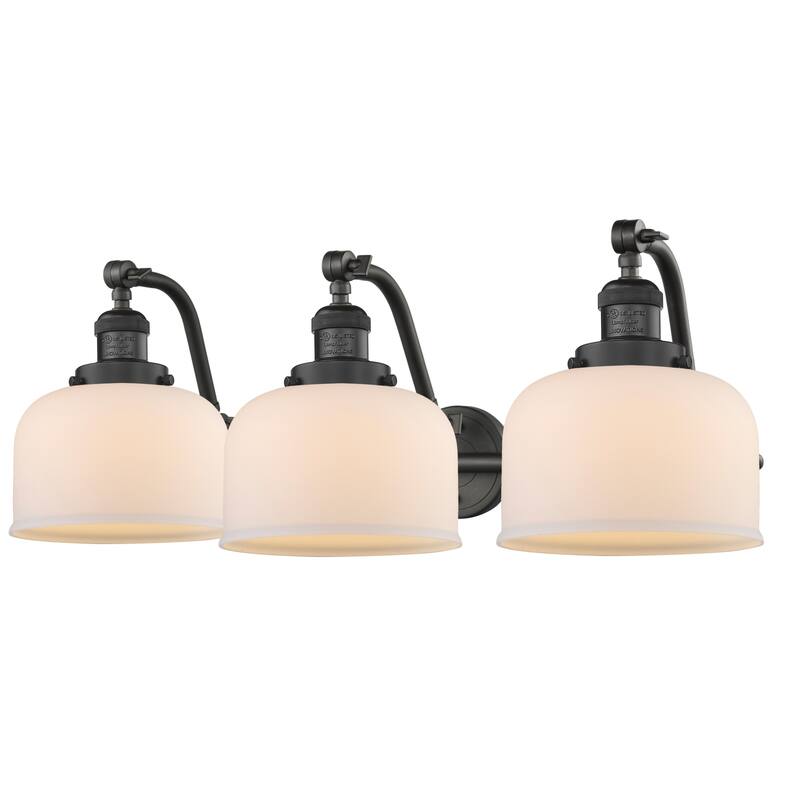 Innovations Lighting Large Bell 3 Light 28" Wide Bathroom Vanity Light - Oiled Rubbed Bronze / Matte White Cased