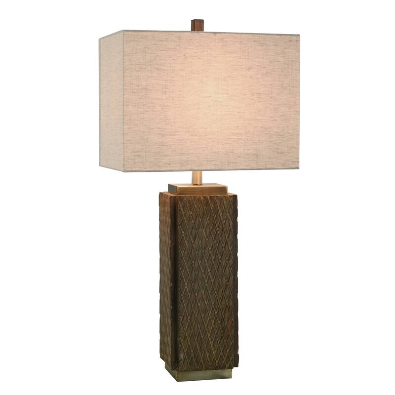 Sorrel Brown Table Lamp - Diamond Patterned Brushed Brown Body - Cream Shade