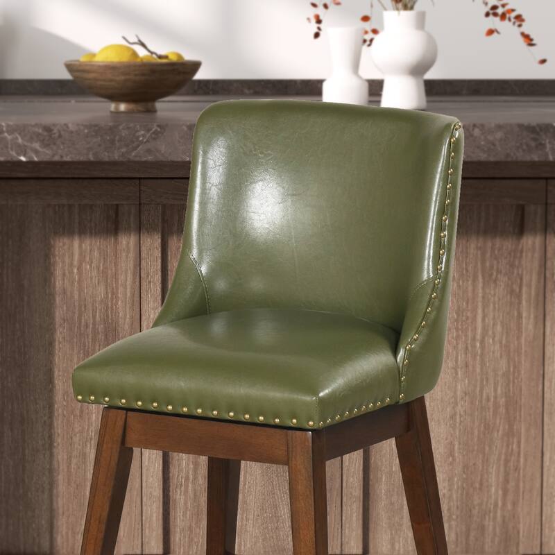 26'' Swivel Upholstered Counter Stool with Solid Wood Frame (Set of 2)