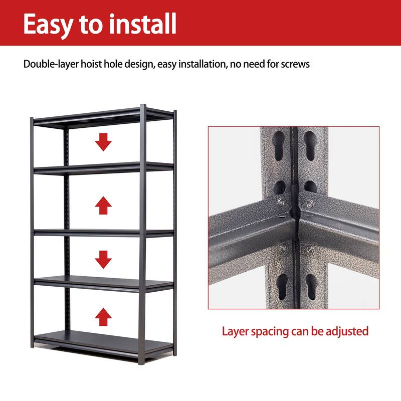 72"H 5 Tier Metal Heavy Duty Storage Shelves with Adjustable Shelf