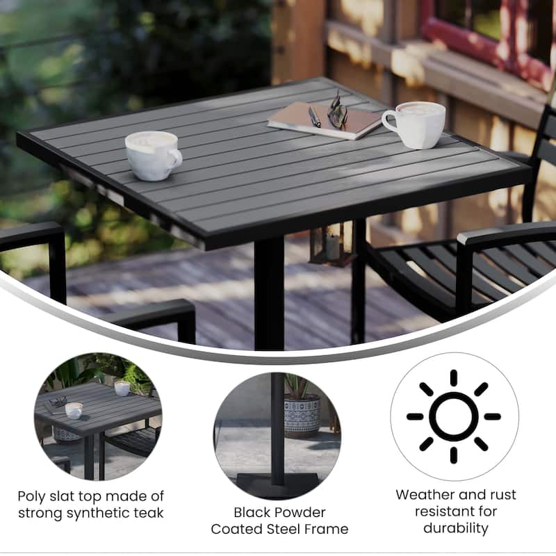 Outdoor Faux Teak Dining Table with Poly Slats - Patio Table - 30"W x 30"D x 30"H - 30"W x 30"D x 30"H