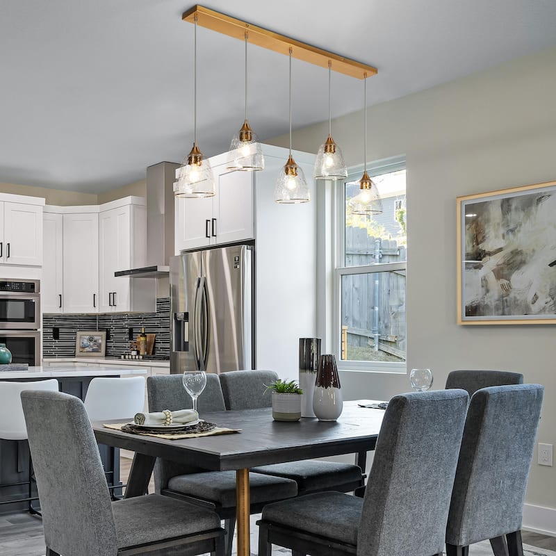 Modern 5-Light Gold Chandelier Linear Island Light for Dining Room - W 45.2" x H 7.8" x D 6"