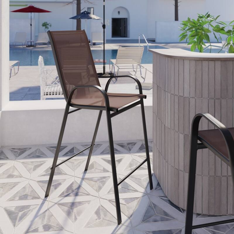 2 Pack Outdoor Barstools with Flex Comfort Material-Patio Stool - Brown