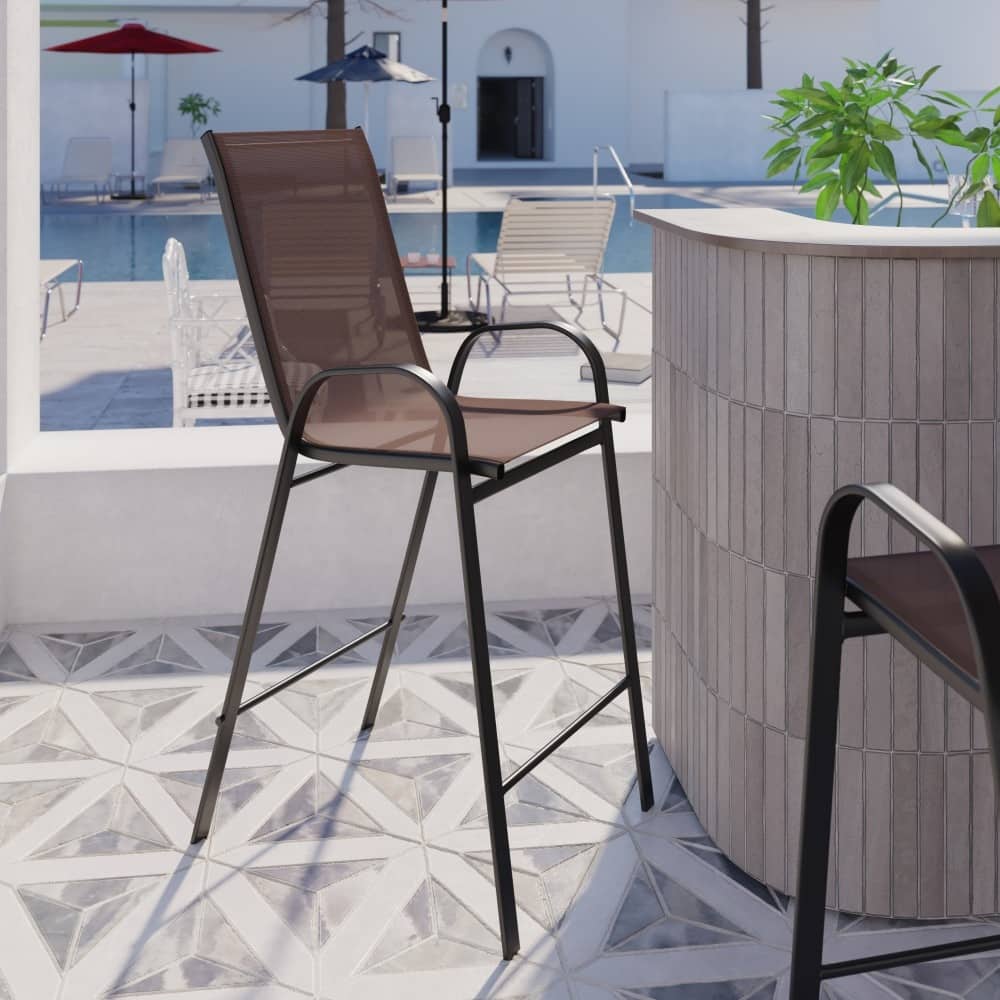 2 Pack Outdoor Barstools with Flex Comfort Material-Patio Stool