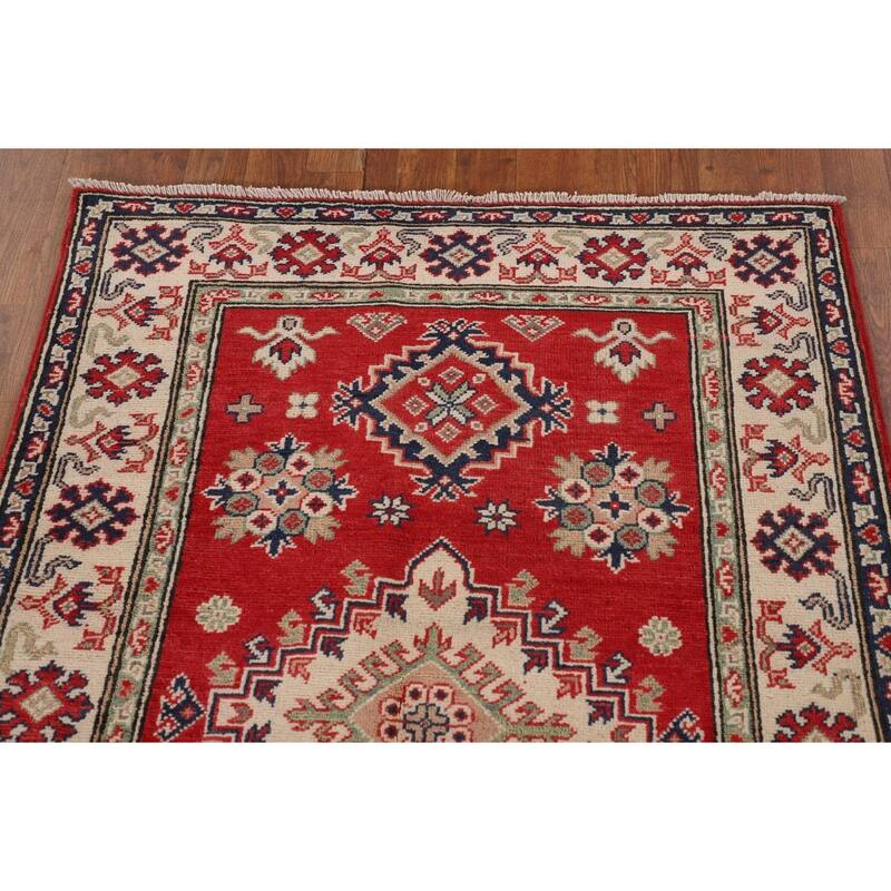 Red Kazak Accent Rug Handmade Oriental Wool Carpet - 3'4"x 4'11"