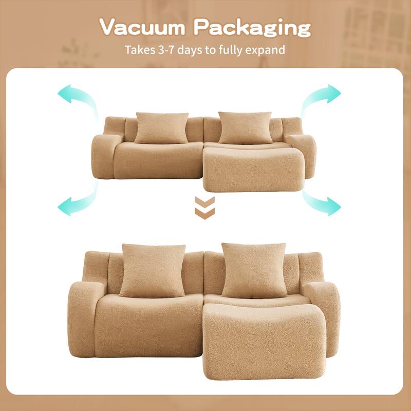 Anmytek Plush L-Shaped 2-Seater Teddy Fabric Sofa - No Assembly Required