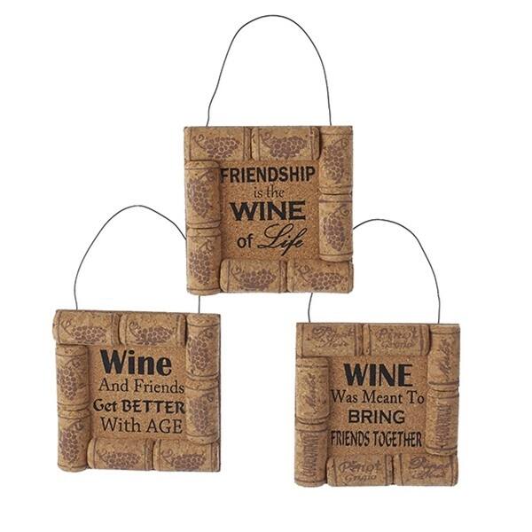 Shop Pack Of 12 Wooden Cork Square Frame Wine And Friends Plaque