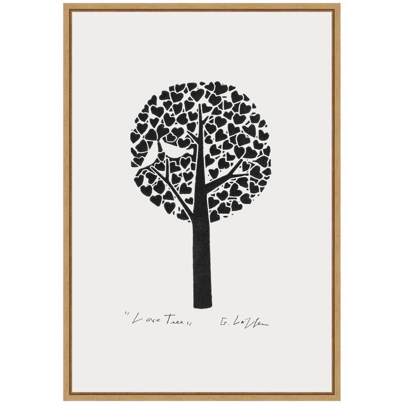 Kate and Laurel Sylvie Black and White Love Tree Linocut Framed Canvas by Giuliana Lazzerini