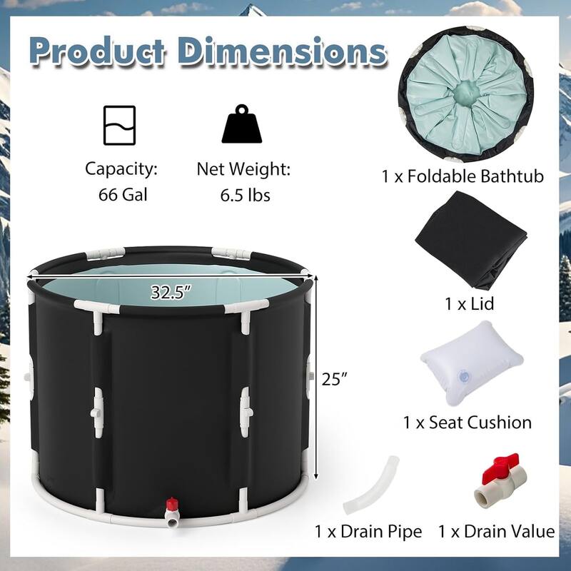 Ice Bath Tub Foldable Ice Plunge Tub w/ Drainage Pipes & Valve