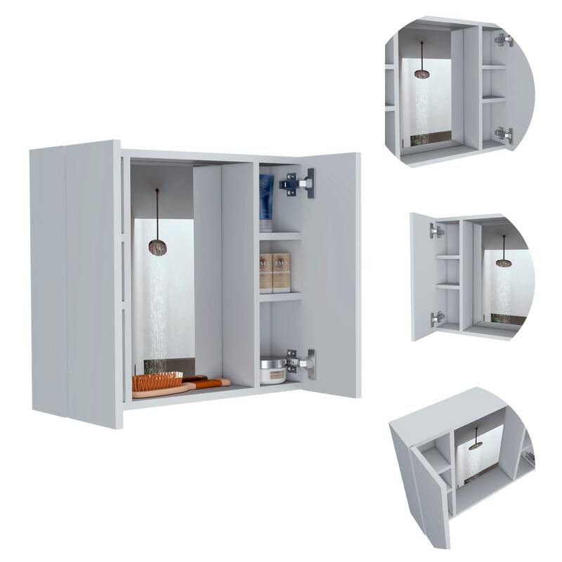 2-Door Medicine Cabinet with Mirror, Bathroom Wall Cabinet with Open Shelf