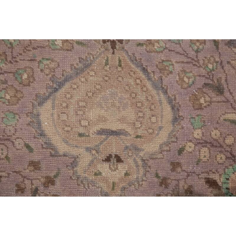 Tabriz Persian Vintage Area Rug Handmade Purple Wool Carpet - 10'0" x 12'11"