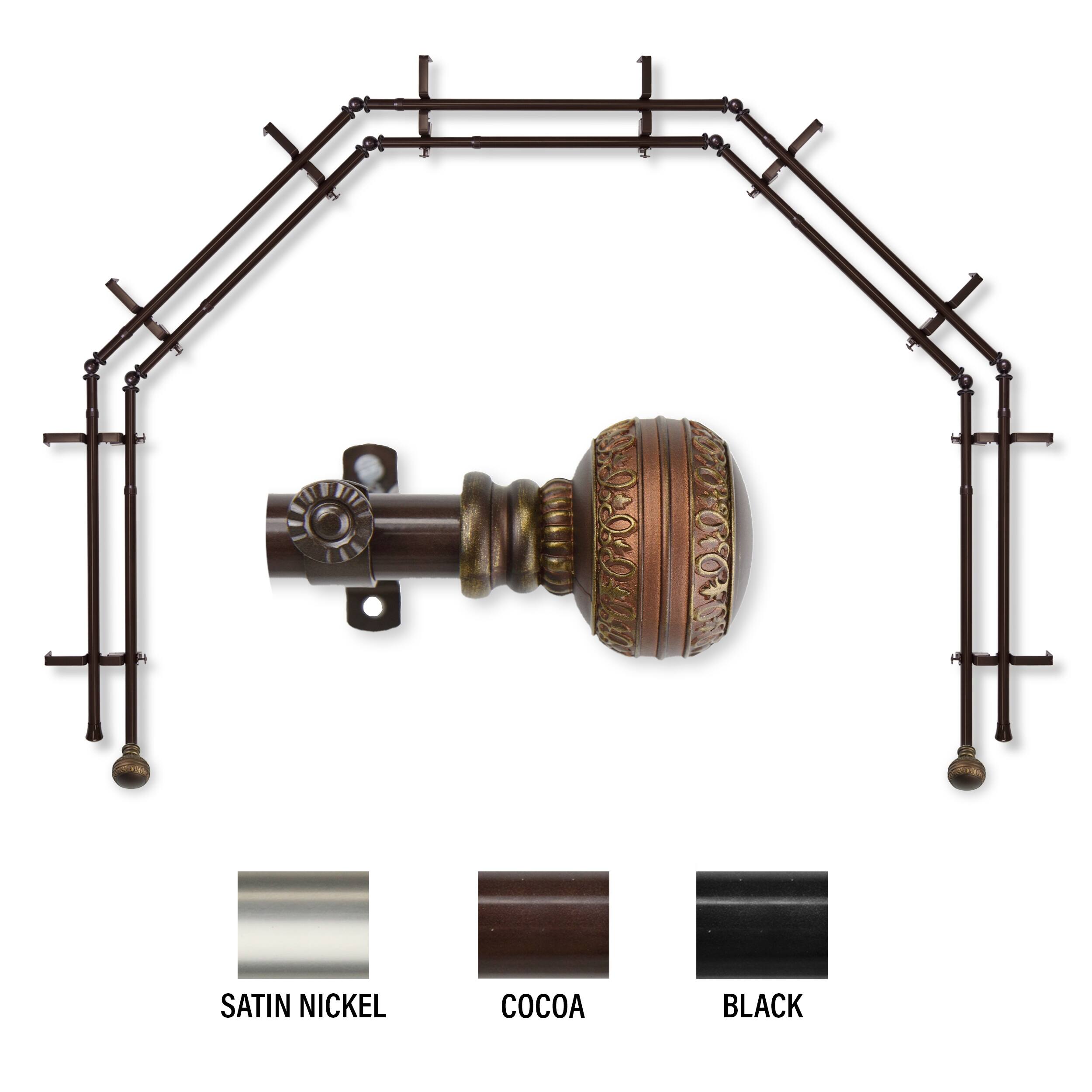 InStyleDesign Helena 13/16" 5Sided Double Bay Window Curtain Rod Bed