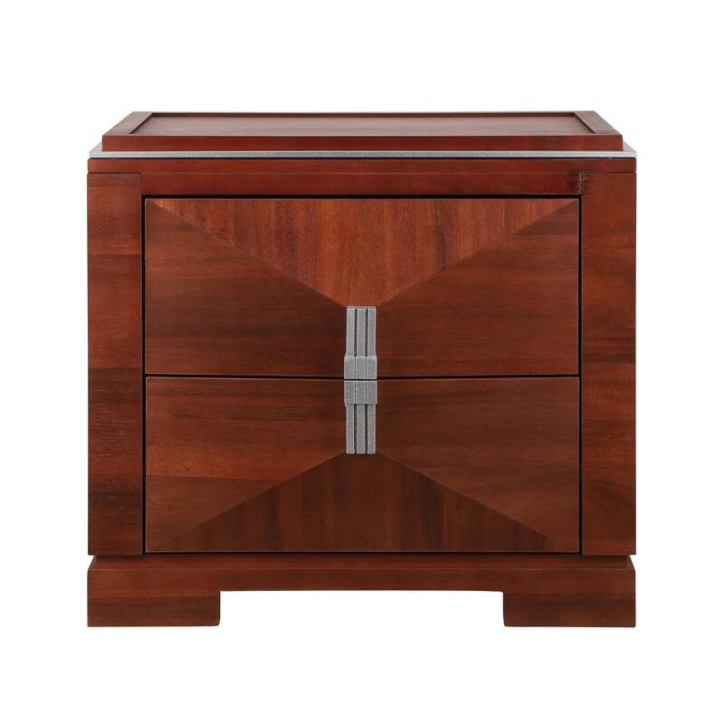 Mid-Century Modern Nightstand with 2 Drawers - Wide Wood End Table with Diamond Design and Heavy-Duty Base