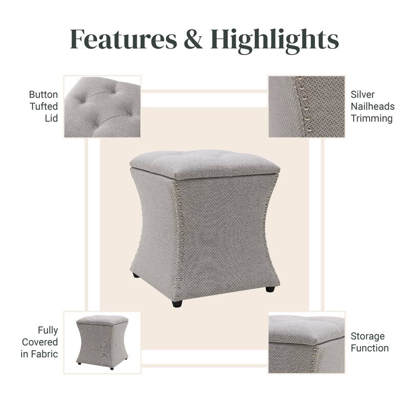 NPD Furniture Amelia Nailhead Tufted Storage Ottoman
