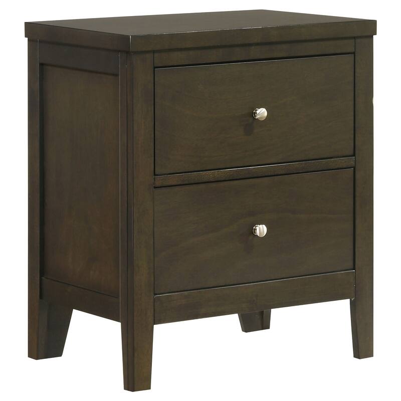 Dark Cocoa 2-Drawer Nightstand with Brushed Nickel Hardware, Deep Storage Drawers and Contemporary Style