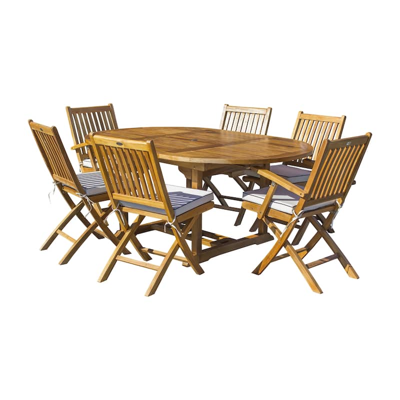 Seven Seas Teak Ocean Beach Round Outdoor Patio Extension Table, 47 inch Round to 71 inch Oval (Table Only)