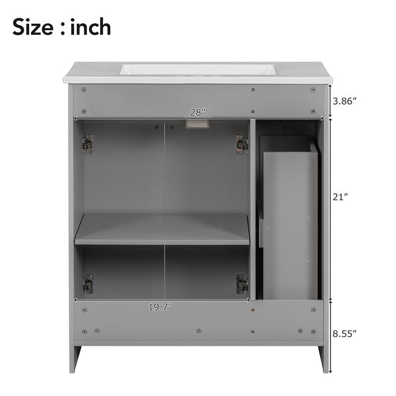 Modern 30-Inch Bathroom Vanity Cabinet with Easy-to-Clean Resin Integrated Sink in Blue