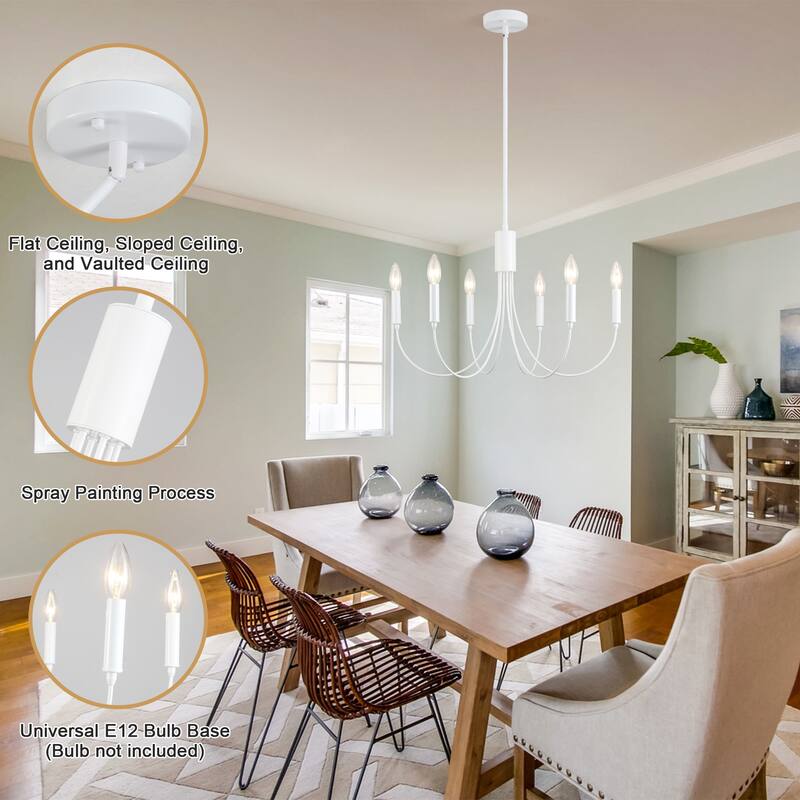 Farmhouse style 6 - Light Metal Candle Chandelier for Kitchen Dining Room - N/A