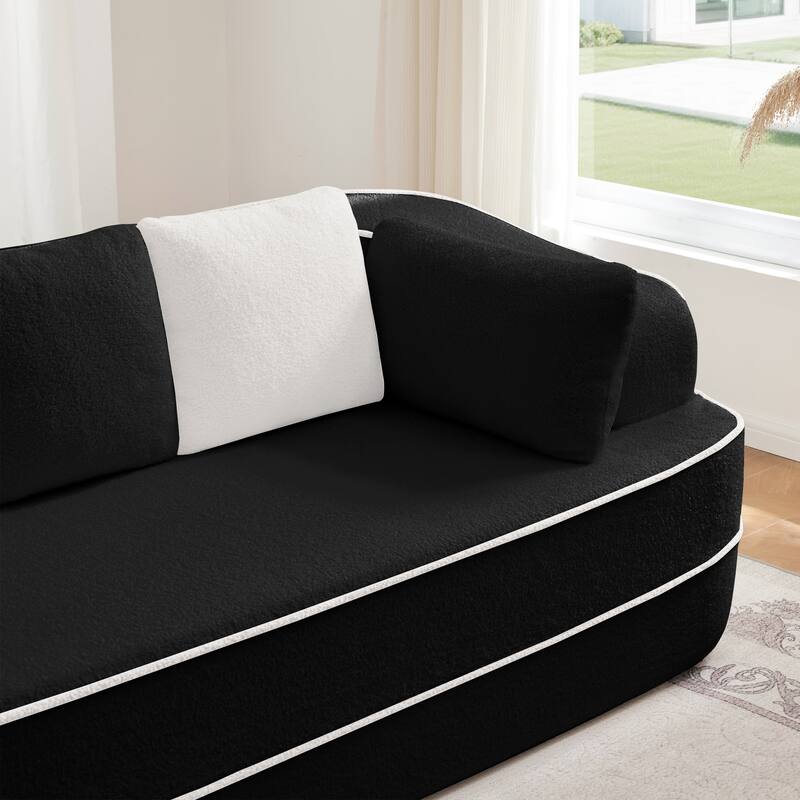 Teddy Fabric Contrast Sofa for Living Room, Upholstered Sectional Couch with L-Shaped Chaise, Boneless Couch with Throw Pillows
