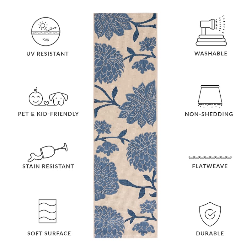 SAFAVIEH Courtyard Damaris Floral Indoor/ Outdoor Waterproof Patio Backyard Rug