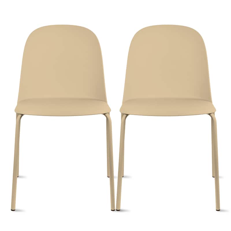 Set of 2 Plastic Dining Chairs For Kitchen Office Business Cafe Guest Waiting Room Event Party Outdoor Patio Hotel - Beige